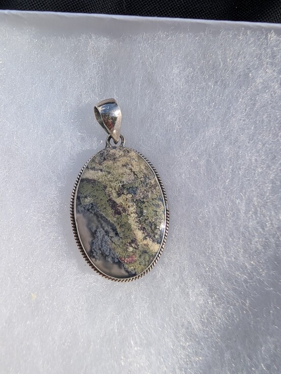 Jewelry - Large Moss Agate Pendant Set In 925 Sterling Silver